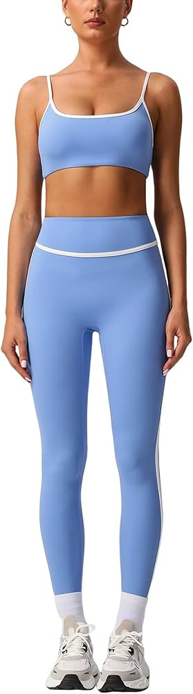 2 Piece Workout Sets for Women Contrast Panel Sports Bra Cami Top and Butt-lifting Pants Active J... | Amazon (US)