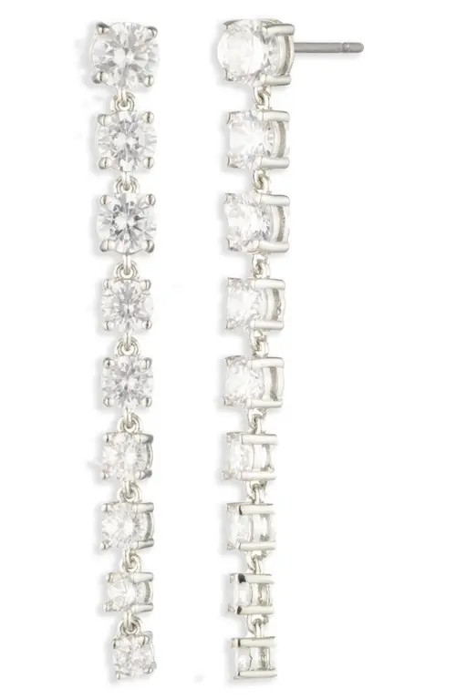 Marchesa Cubic Zirconia Linear Drop Earrings in Silver at Nordstrom | Nordstrom
