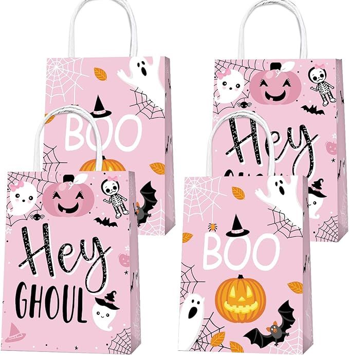 16 Pcs Halloween Party Gifts Bags Boo Gift Bags Pink Halloween Candy Bags Treat Bags Boo Theme Bi... | Amazon (US)