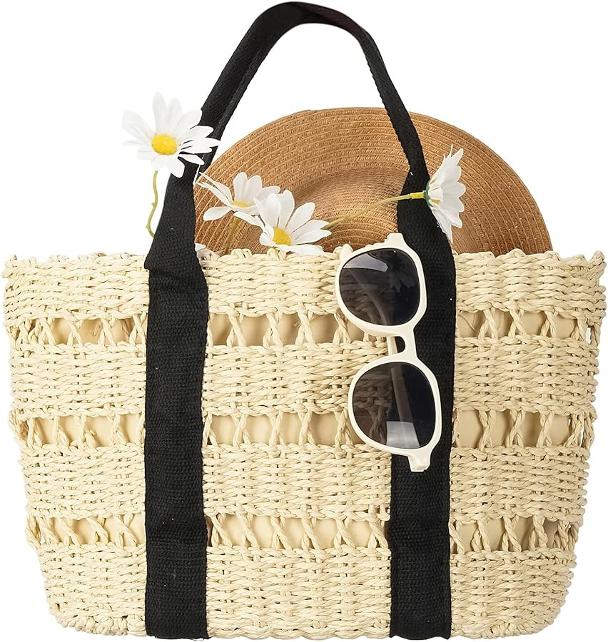 Herald Large Handmade Straw Tote Purses for Women, Summer Beach Natural Weaving Chic Woven Handba... | Amazon (US)