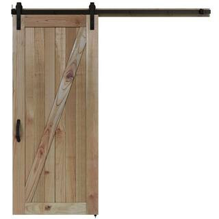JELD-WEN 36 in. x 84 in. 2 Panel Rustic Unfinished Wood Sliding Barn Door with Hardware Kit THDQC... | The Home Depot
