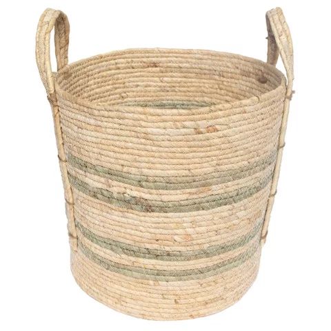 Better Homes & Gardens Natural Maize Colored Stripe Basket, Green, Large | Walmart (US)