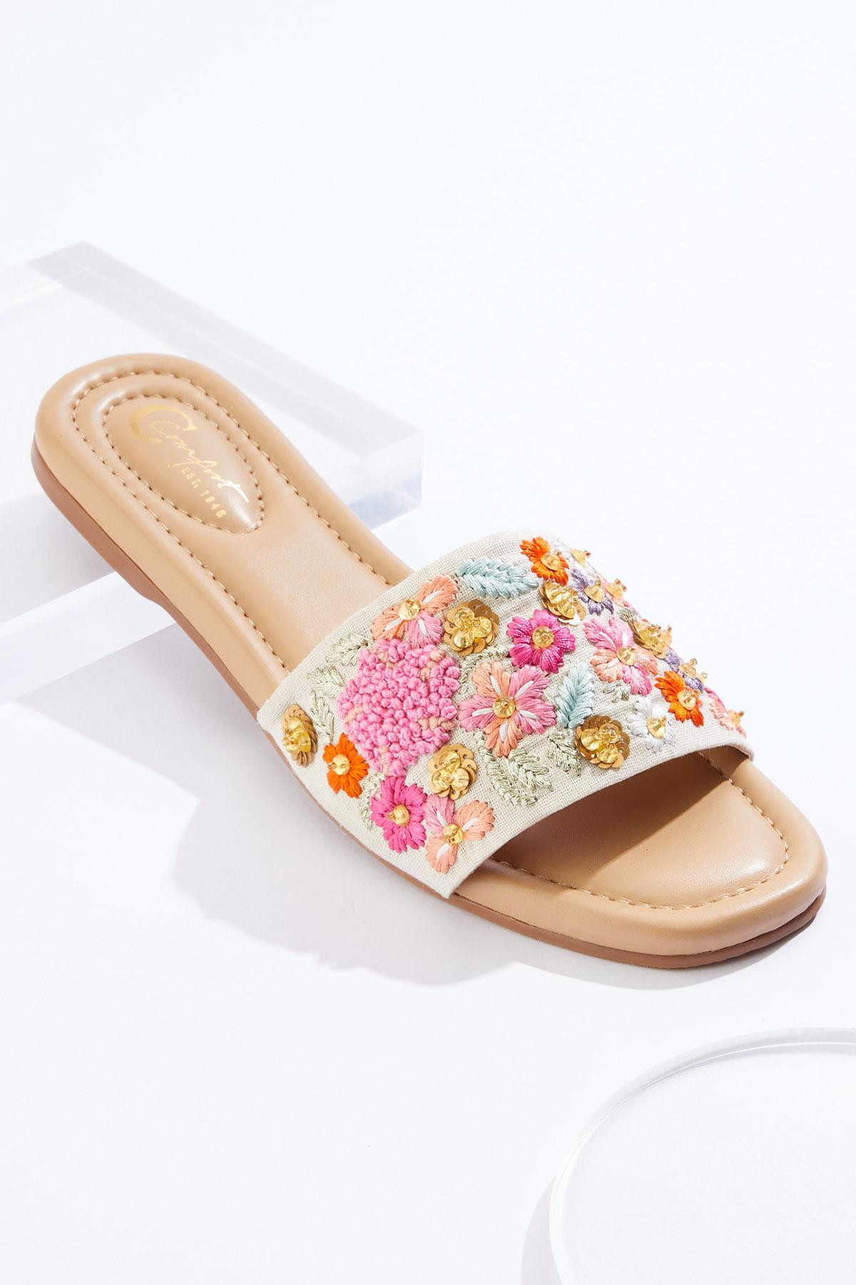 Floral Embroidery One Band Sandals | Cato Fashions