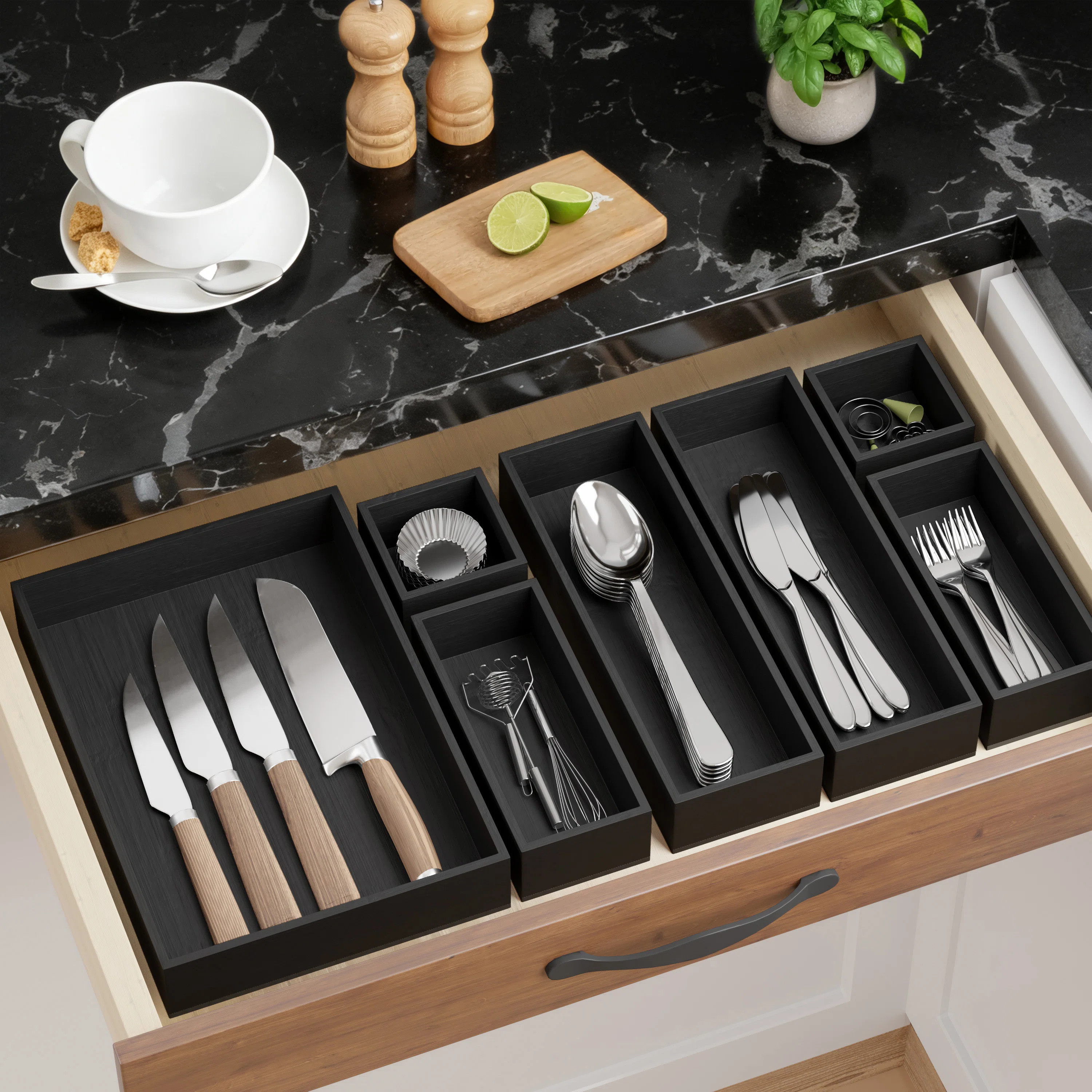 7-Piece Bamboo Drawer Organizer Set, Multi-Use Tray and Divider Bins for Kitchen, Bathroom, Offic... | Wayfair North America