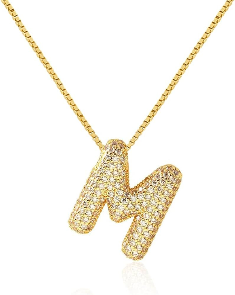 Chunky Bubble Gold Initial Letter Necklace for Women Balloon Statement Dainty Alphabet Pendant 14... | Amazon (US)