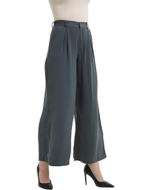 Tronjori Women High Waist Casual Wide Leg Long Palazzo Pants Trousers Regular Size | Amazon (US)