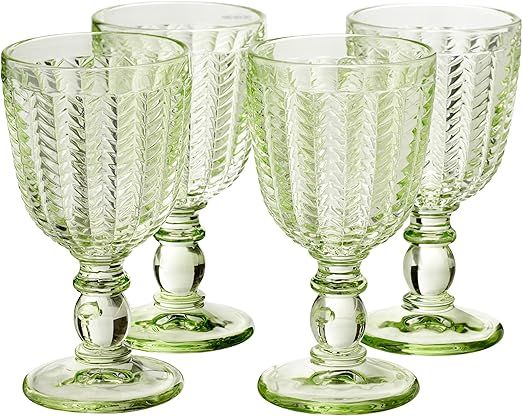Twill White Wine Goblet Beverage Glass Cup by Godinger - Emerald Green - Set of 4 | Amazon (US)