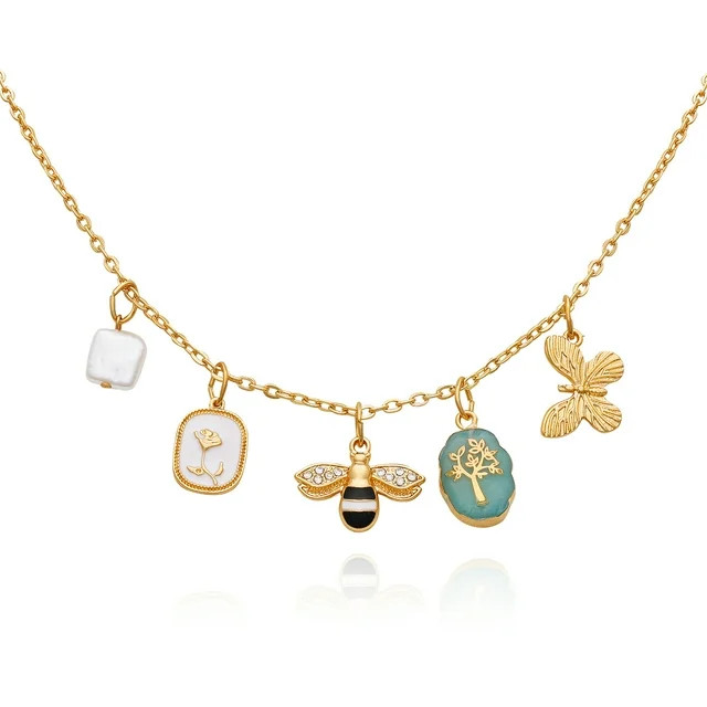 Time and Tru Women's Gold-Tone Interchangeable Spring Theme Charms Necklace. | Walmart (US)