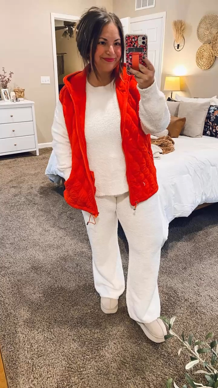This cozy two piece set from walmart feels like I am wrapped in a barefoot dreams blanket from head to toe! I love that it can be dressed up enough to leave the house in by adding a vest!
slippers: fit true to size // wearing a 5
set: fits true to size // wearing a large
vest: fits true to size // wearing a large 

 #LTKGiftGuide #LTKHoliday #LTKStyleTip