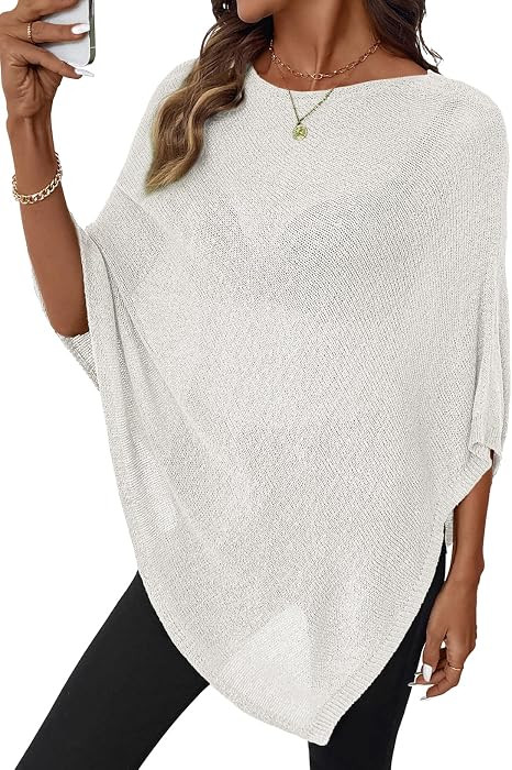SHEWIN Womens Sheer Knit Poncho Crochet Summer Tops See Through Mesh Spring Sweaters Beach Cover ... | Amazon (US)