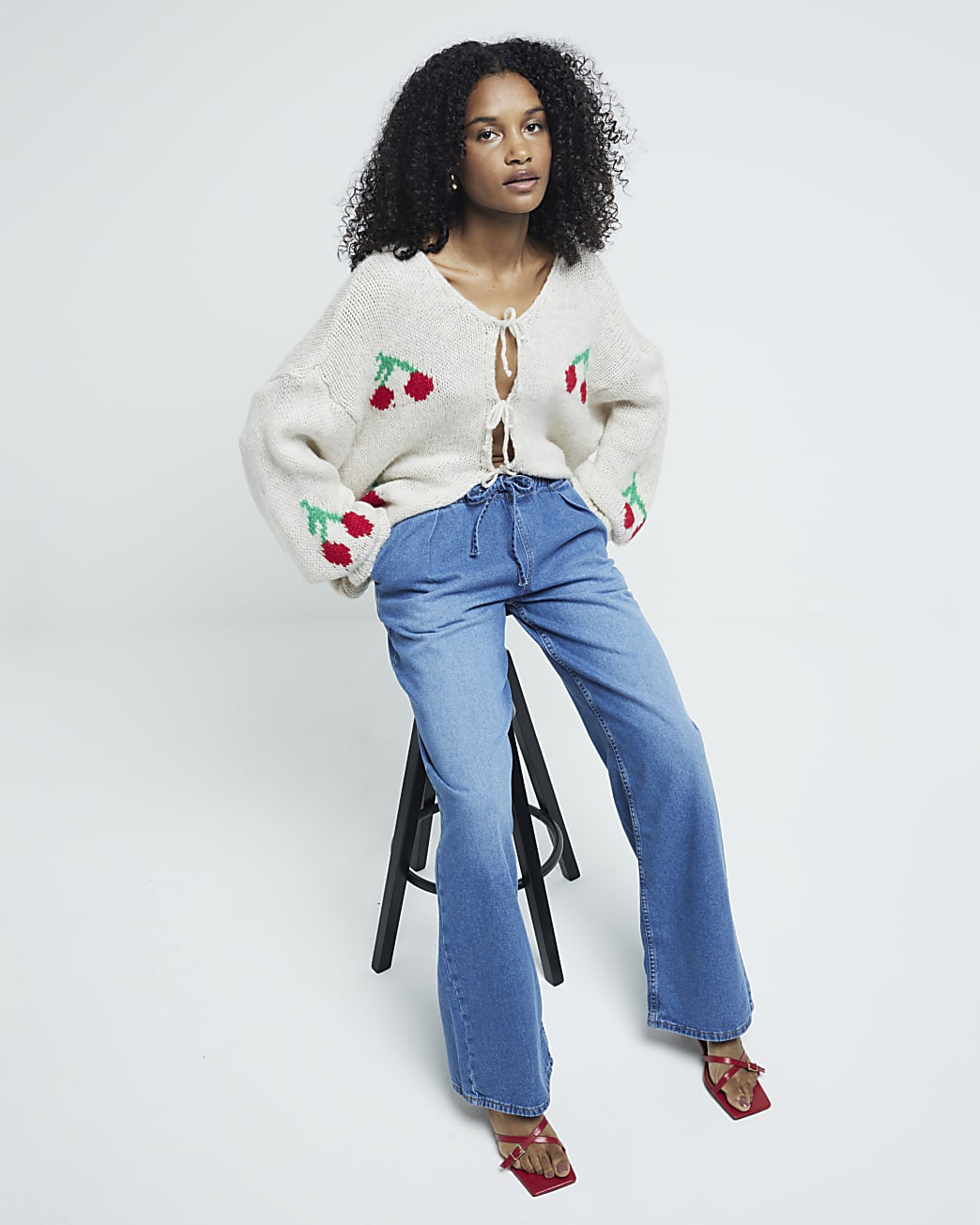 Blue Mid Rise Wide Leg drawstring jeans | River Island UK & IE