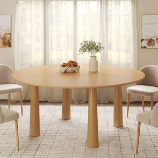 Round Light Brown Solid Wood 59 in. Kitchen Tables 4-Legs Dining Table Seats 8 | The Home Depot