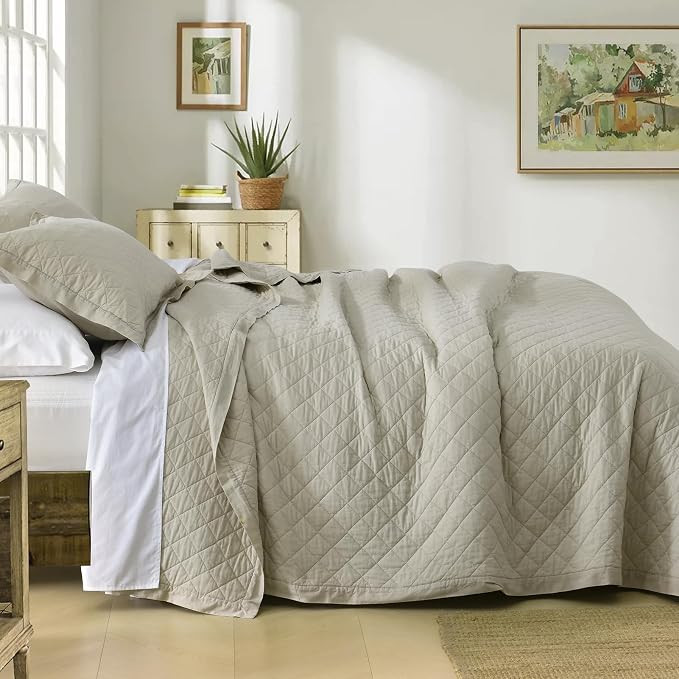 Finlonte Queen Size Quilt Set, 100% Cotton Solid Color Quilts Queen Size, Diamond Pattern Bedspre... | Amazon (US)