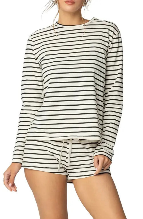 EDIKTED Jordyn Stripe Long Sleeve T-Shirt in Cream at Nordstrom, Size Large | Nordstrom