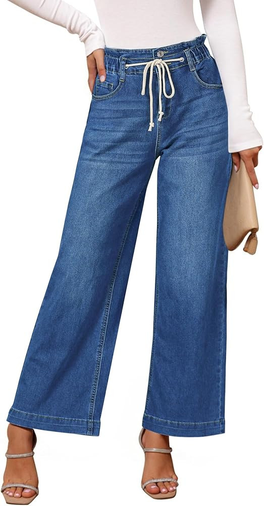 GRAPENT Wide Leg Jeans for Women Stretch High Wasited Elastic Waist Bell Bottom Baggy Y2K Pants | Amazon (US)