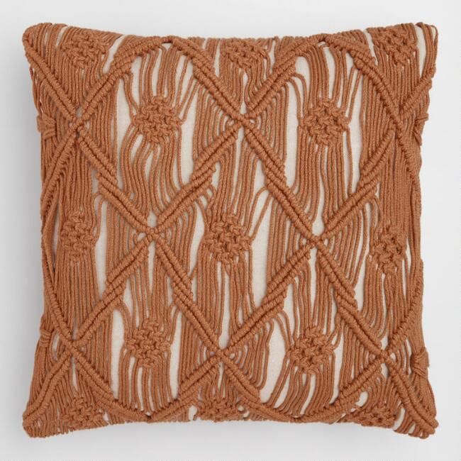 Saffron Macrame Indoor Outdoor Throw Pillow | World Market