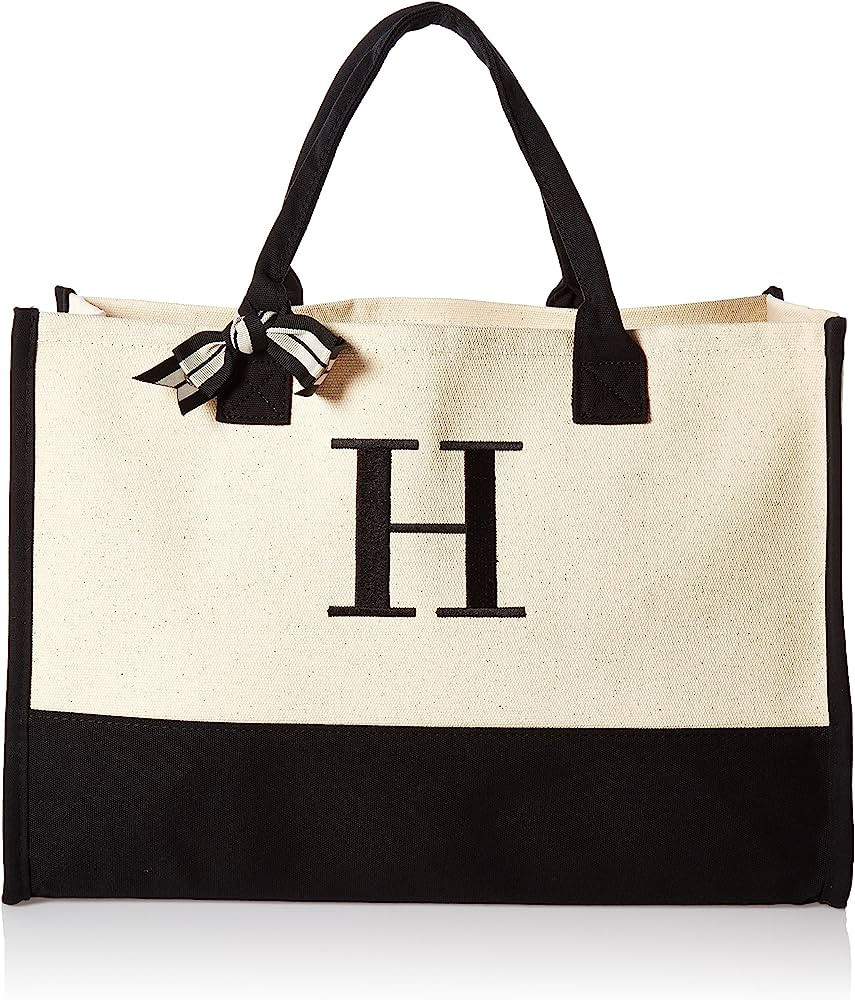 Mud Pie Classic Black and White Initial Canvas Tote Bags (H), 100% Cotton, 17" x 19" x 2" | Amazon (US)