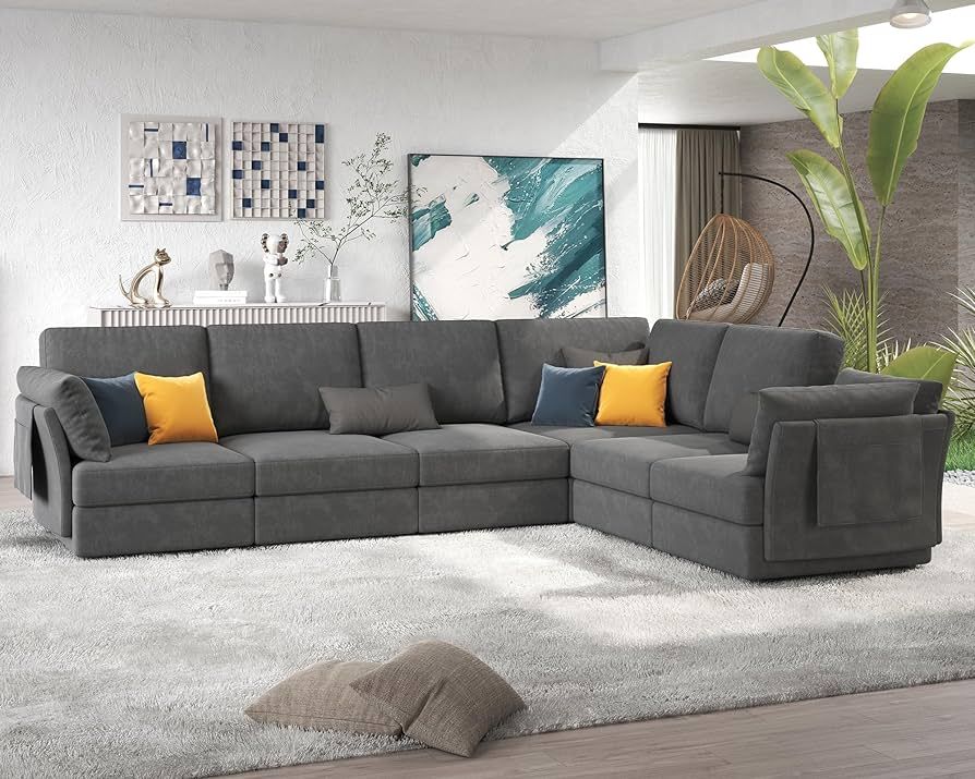 VANACC 131 Inches Modular Sectional Sofa, Oversized Sectional Sofa with Storage, Ottomans, Sleepe... | Amazon (US)
