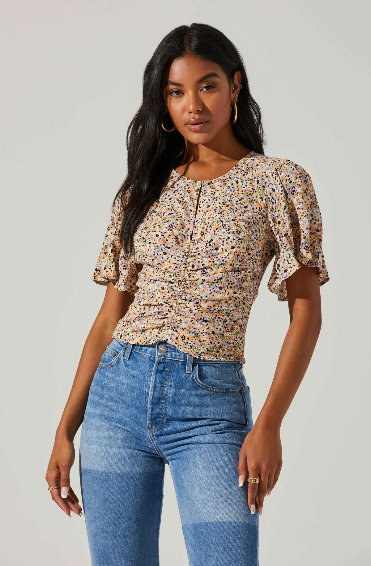 Floral Key Hole Flutter Sleeve Top | ASTR The Label (US)