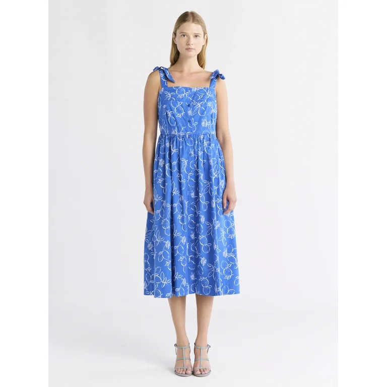 Free Assembly Women's and Women's Plus Sleeveless Cotton Midi Dress with Tie Shoulders, XS-4X | Walmart (US)