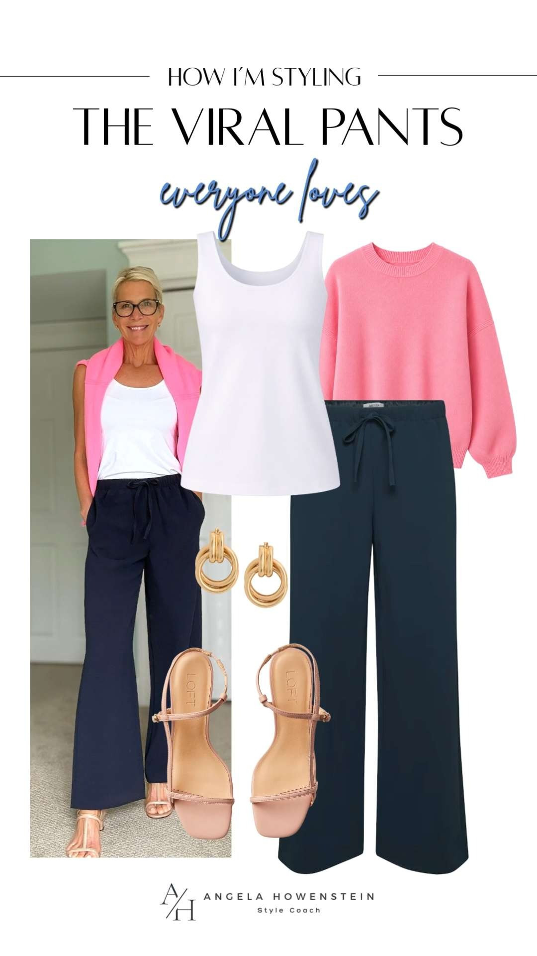 How to Style the Viral Wide-Leg Pants with a White Tank and Pink Sweater.  

 #LTKootd #LTKSeasonal #LTKOver40