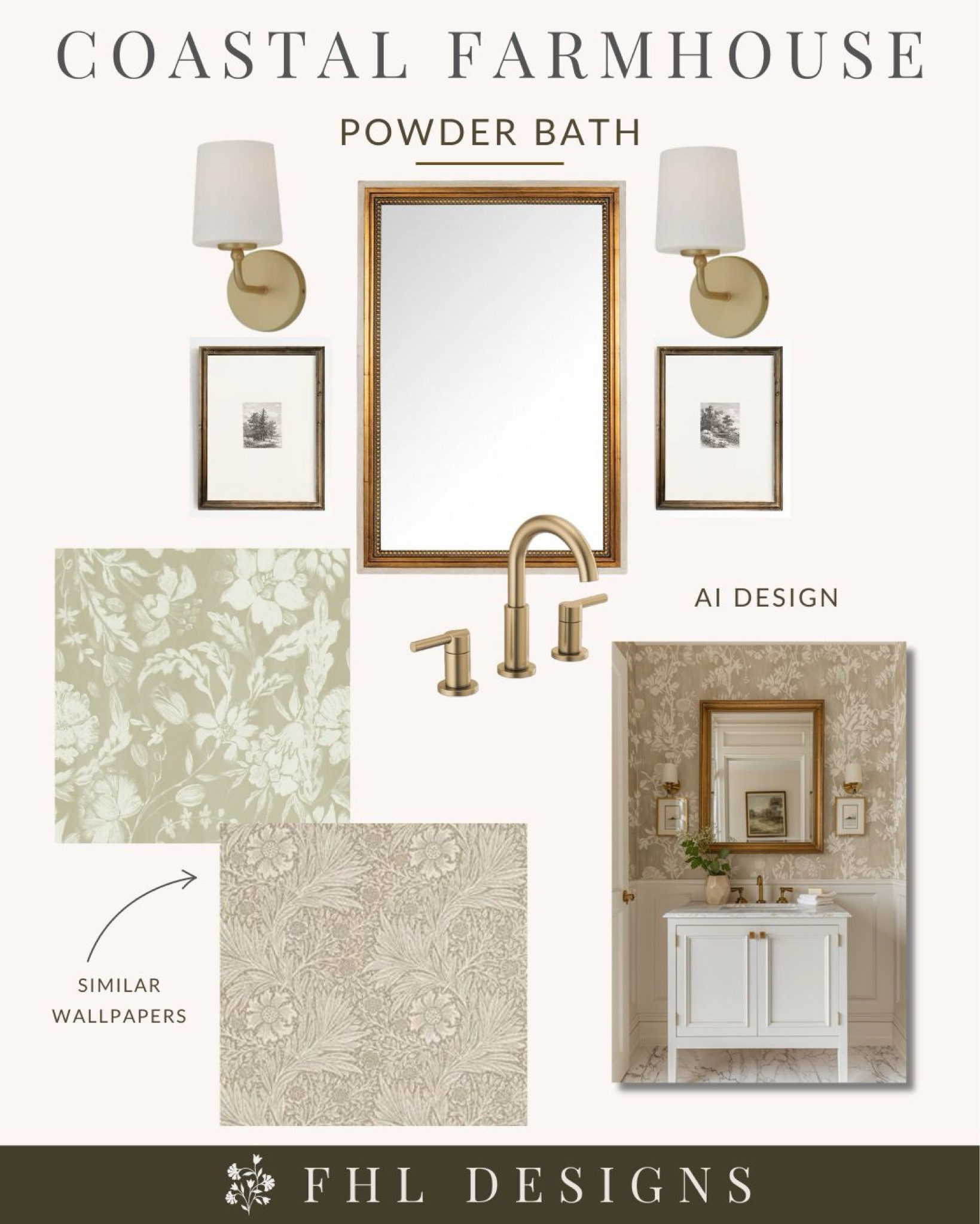 Shop our powder bathroom design mood board.

Coastal Farmhouse | Beige Floral Wallpaper | Morris & Co Wallpaper | Modern Cottagee

#LTKHome