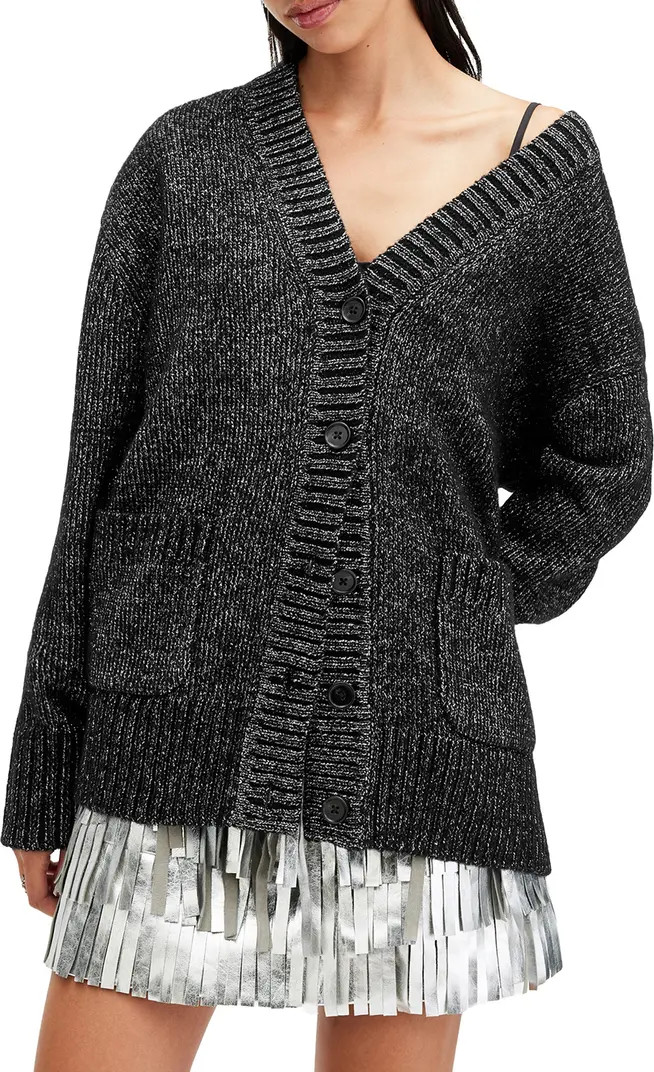 AllSaints Sabrina Metallic Merino Wool Blend Cardigan | Nordstromrack | Nordstrom Rack