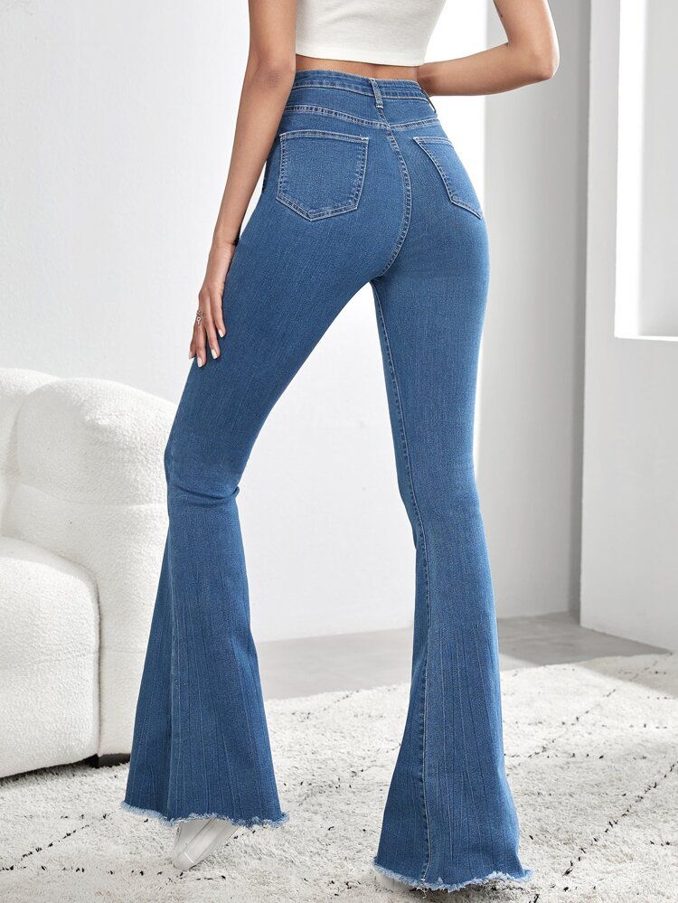 SHEIN Tall High Waist Raw Trim Flare Leg Jeans | SHEIN