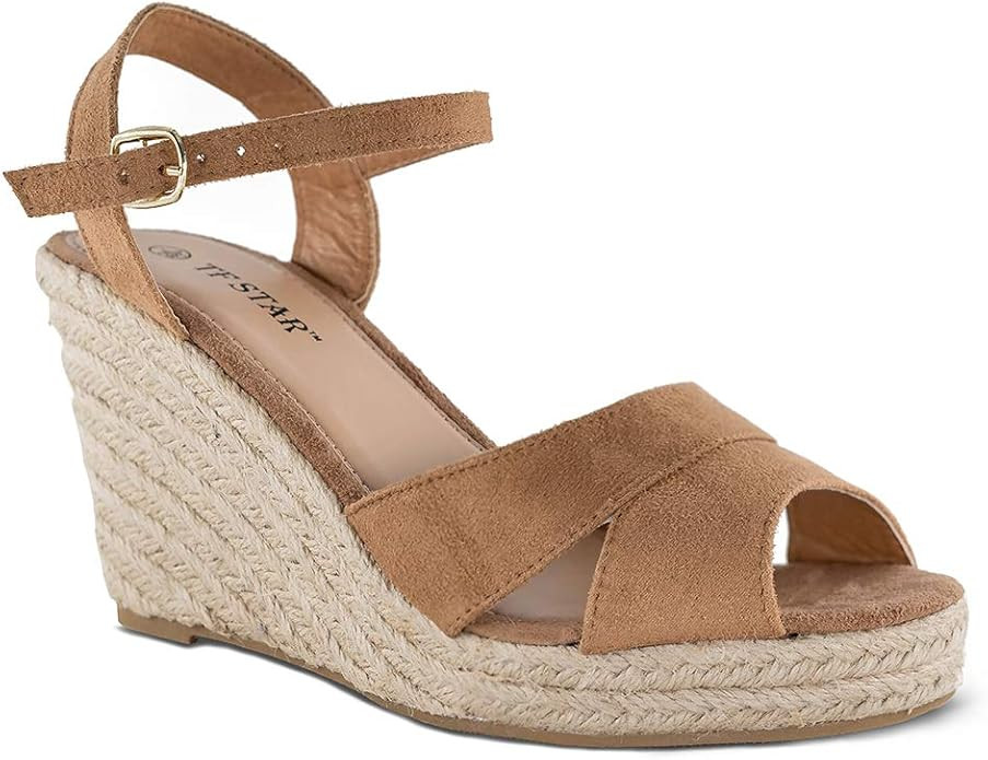 TF STAR Jute rope wedge sandals for women,women platform summer shoes ankle strap espadrille wedg... | Amazon (US)
