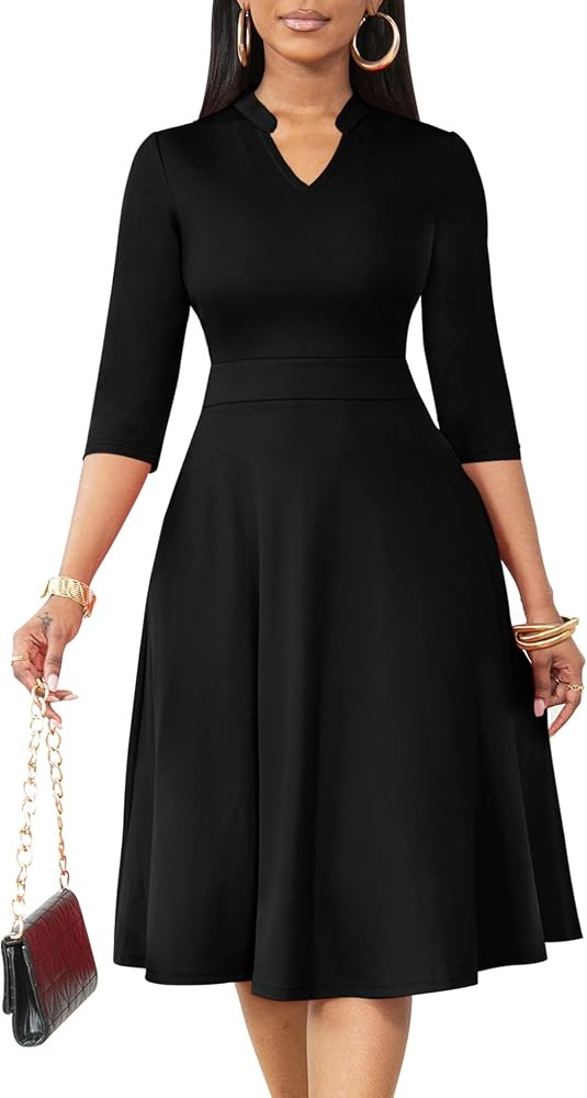 Nmoder Casual Dresses for Women Stand Collar Church Fit and Flare Dress | Amazon (US)