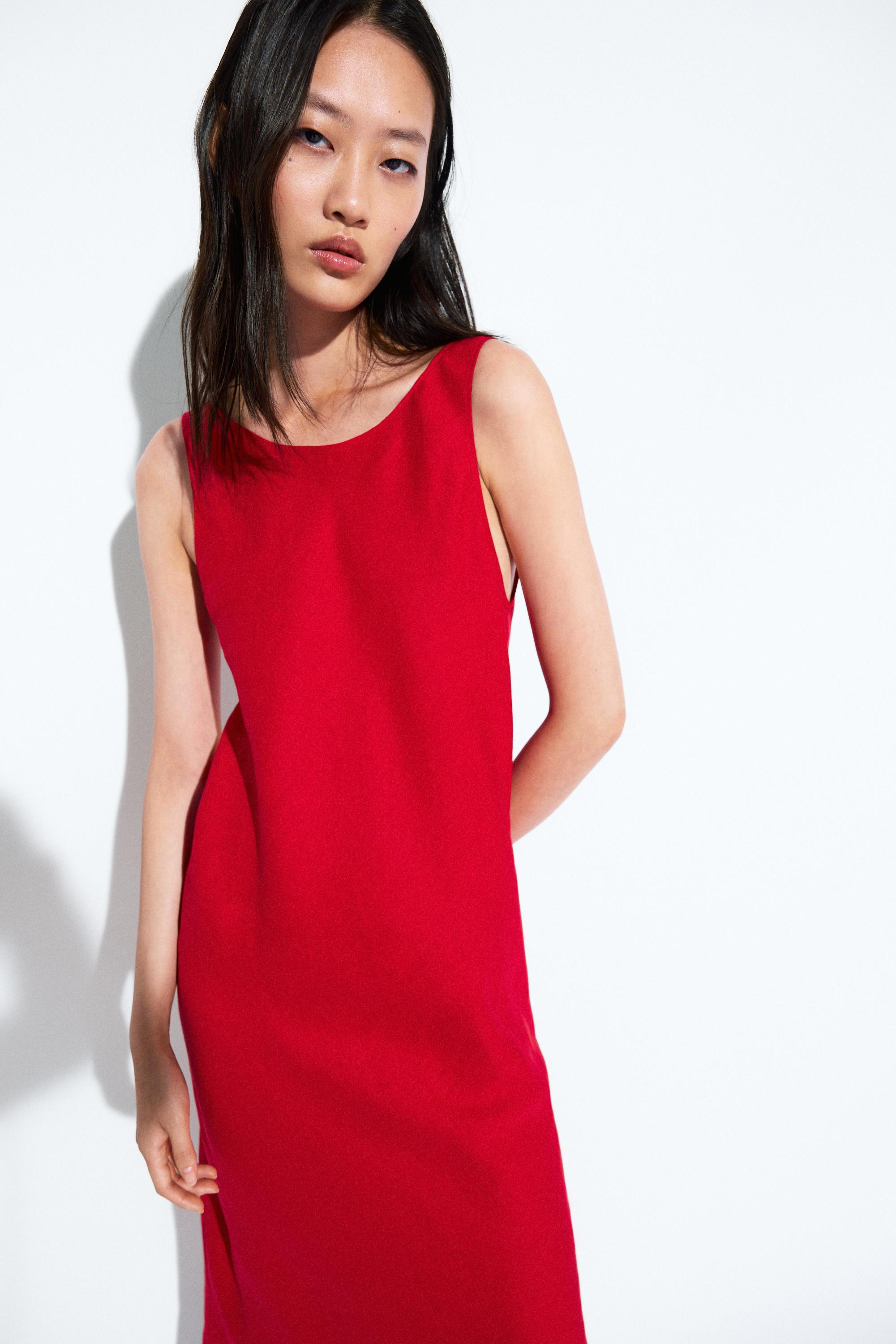 Linen midi dress with open back | Massimo Dutti US