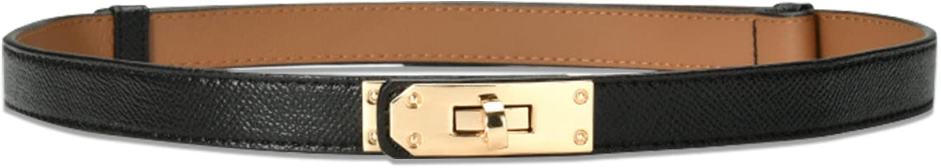 LumiSyne Women Skinny Leather Belt Classic Solid Color Alloy Turn Lock Ladies Adjustable Leather ... | Amazon (UK)