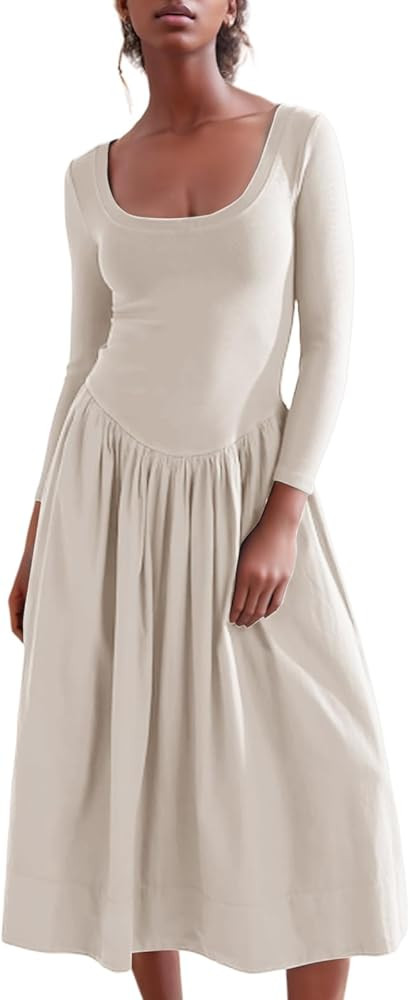 Wafatliotn Women's Casual Fall Winter Fashion Dress Long Sleeve Scoop Neck Drop Waist Flowy Patch... | Amazon (CA)