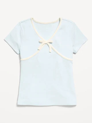 Fitted Short-Sleeve Ribbed Bow Top for Girls | Old Navy (CA)