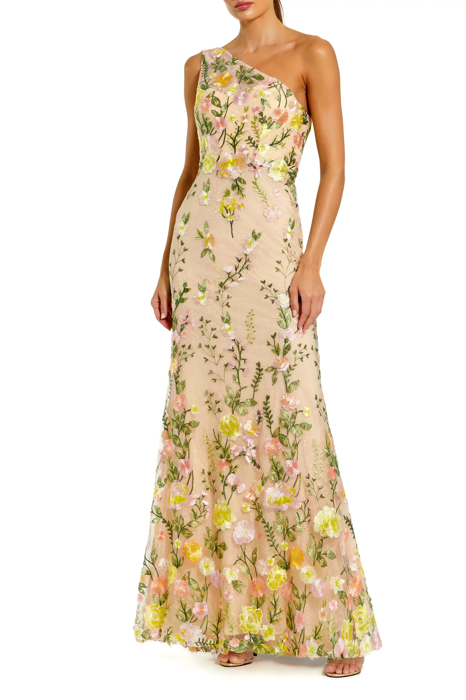 Petite One Shoulder Lace Embroidered Gown (Women) | Nordstrom | Nordstrom
