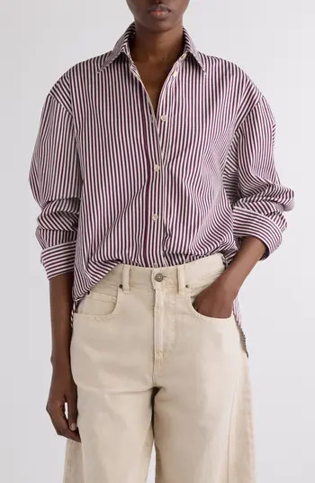 Fabriza Stripe Cotton Poplin Button-Up Shirt | Nordstrom