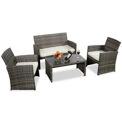 Tangkula 4PCS Outdoor Furniture Set Chairs Coffee Table Patio Garden Set Mix Gray | Target