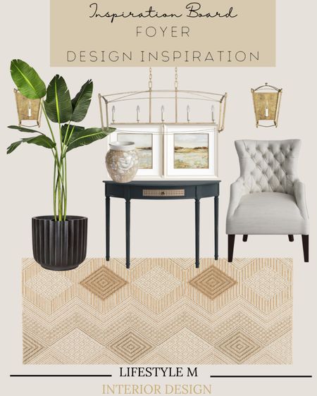 Foyer design inspiration and ideas. Recreate this look for your home entrance foyers by shopping below. Foyer runner. Console table. Black planter, faux banana tree, decorative vase, foyer accent chair, wall art gallery, foyer pendant chandelier light. Wall sconce lights.

#LTKhome #LTKSeasonal #LTKstyletip