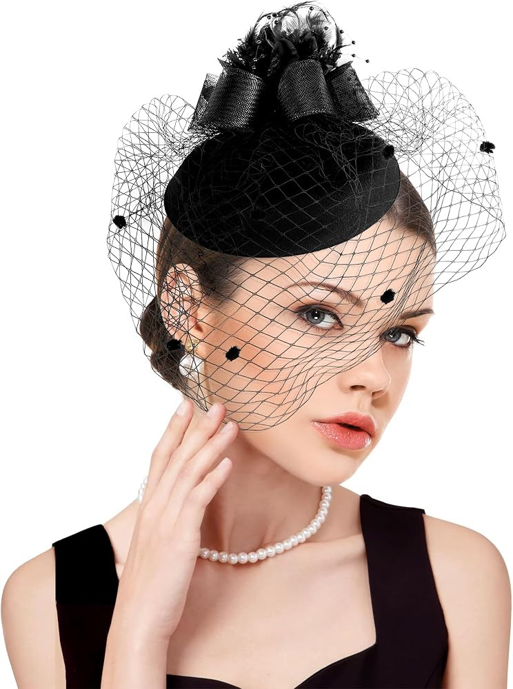 dressfan Fascinator Hats Headpiece Womens Vintage Pillbox Hat Wedding Veil Hat for Kentucky Derby... | Amazon (US)