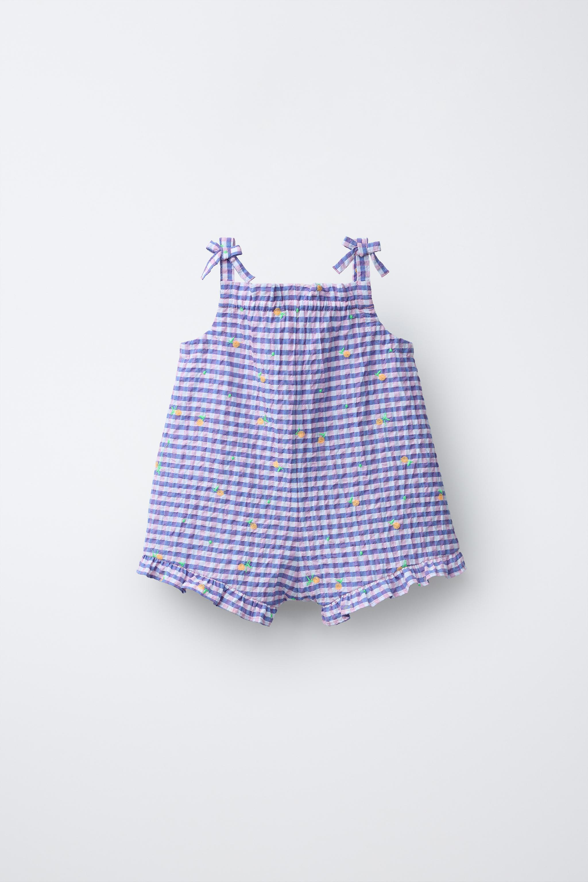 SHORT GINGHAM JUMPSUIT WITH EMBROIDERED FRUIT | Zara US