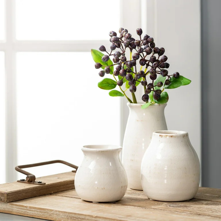 Sullivans Set of 3 Petite Distressed White Ceramic Vases 3"H, 4.5"H & 5.5"H - Walmart.com | Walmart (US)