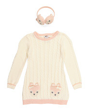 Toddler Girls Deer Pocket Sweater Dress With Ear Muffs | Marshalls