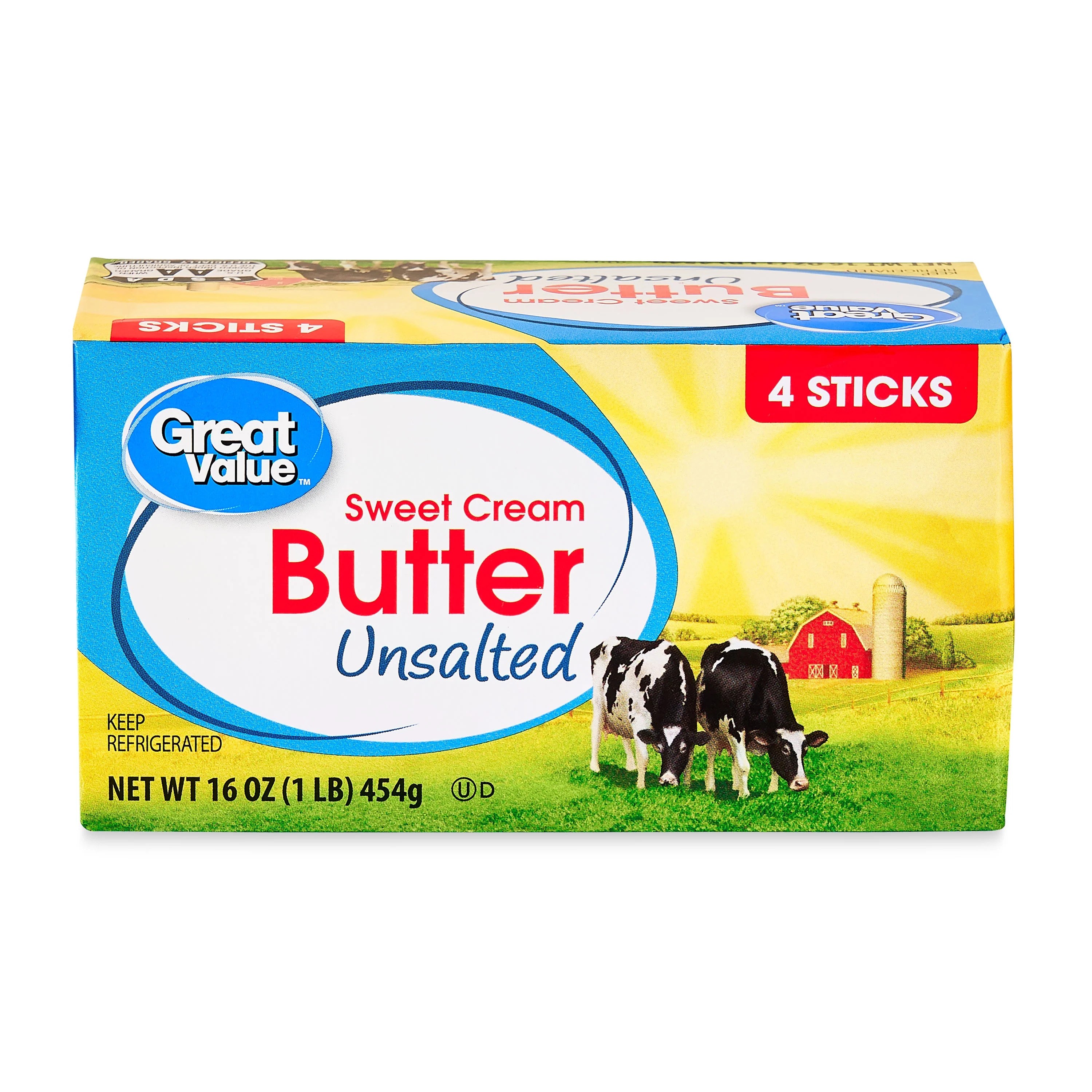 Great Value Sweet Cream Unsalted Butter Sticks, 4 Count,16 oz | Walmart (US)
