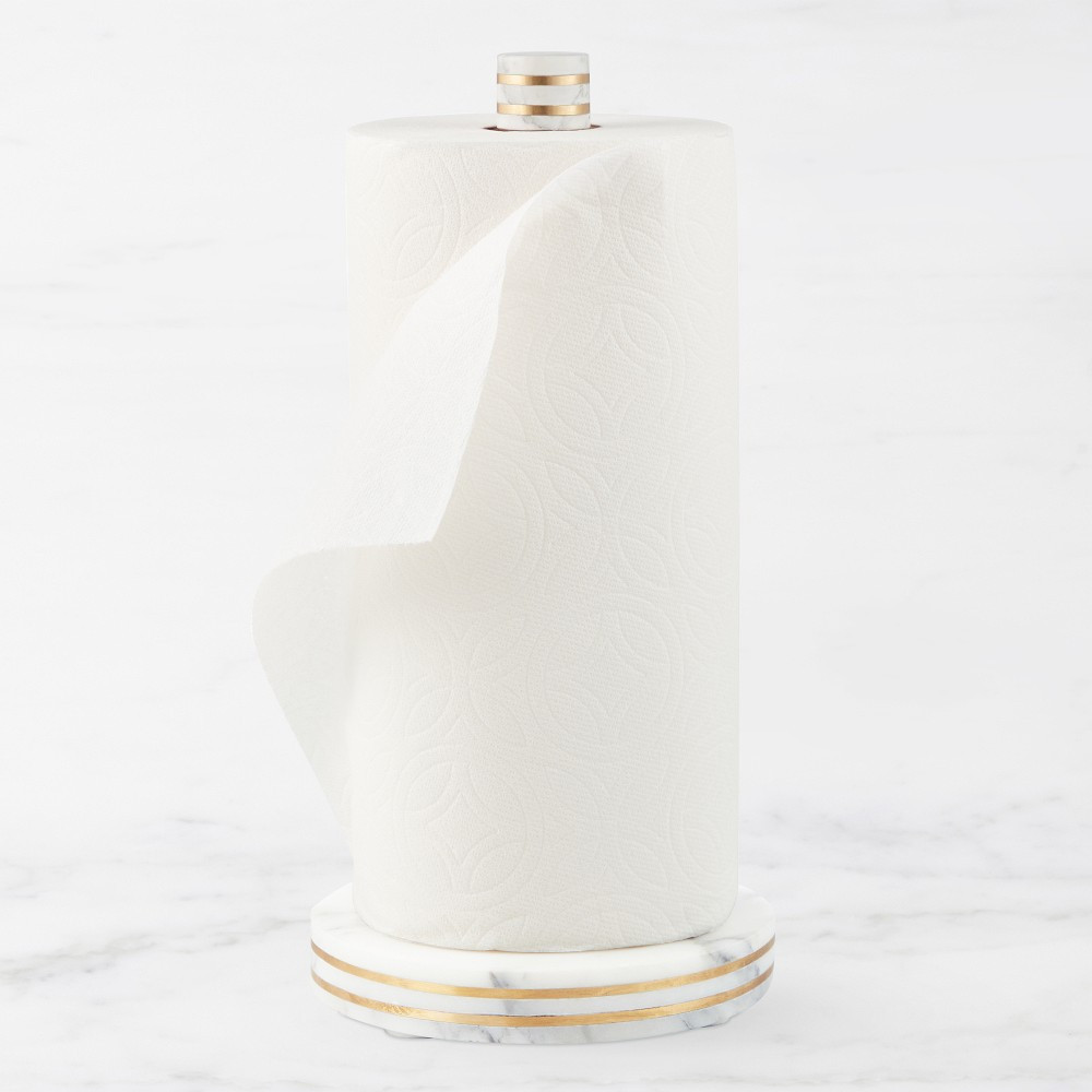 Williams Sonoma Arabescato Marble with Brass Inlay Paper Towel Holder | Williams-Sonoma
