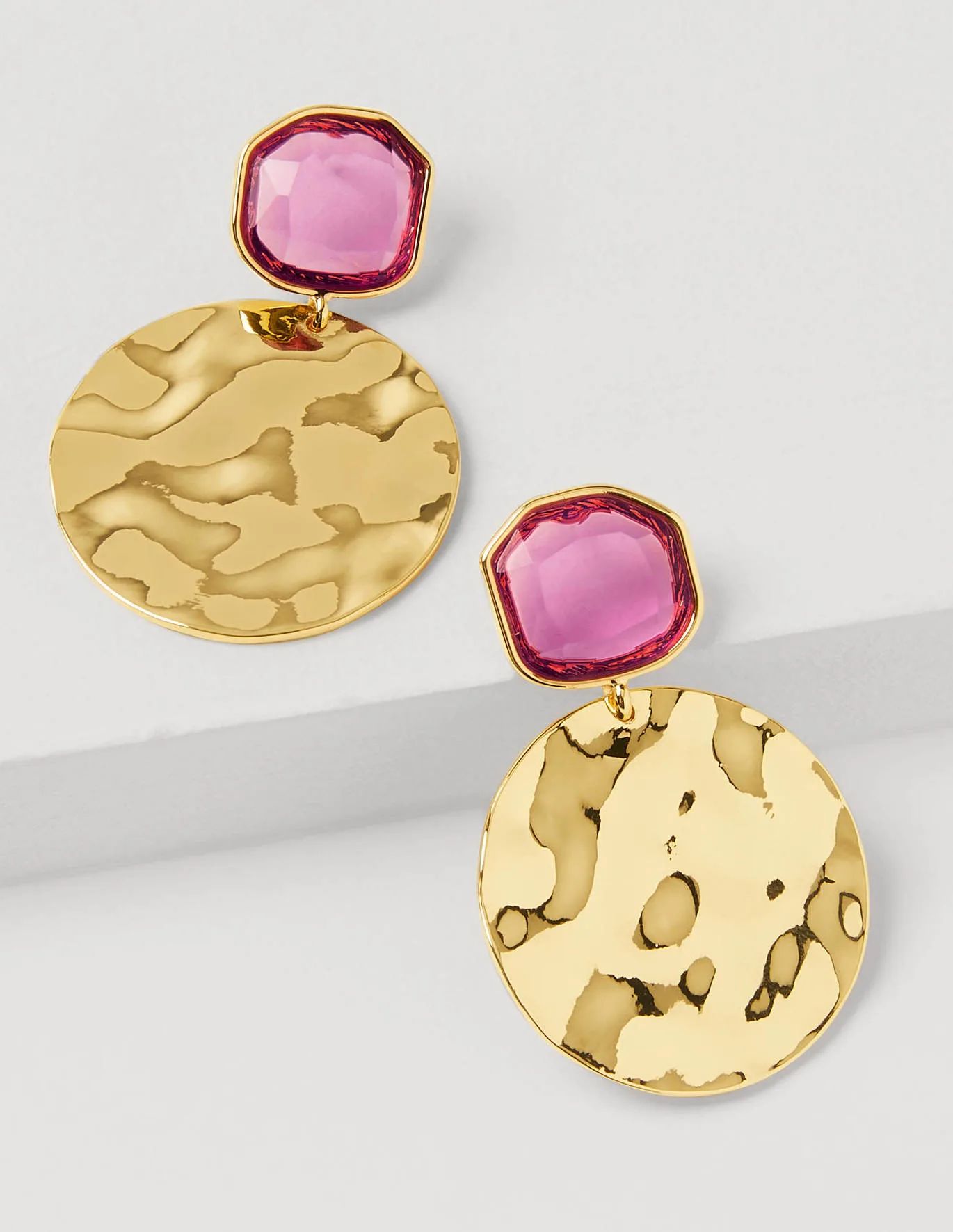 Jewel Hammered Disk Earrings - Formica Pink/Gold Metallic | Boden (US)
