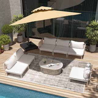 6-Piece Metal Outdoor Sectional Sofa with Beige Cushions Eight Armrest | The Home Depot