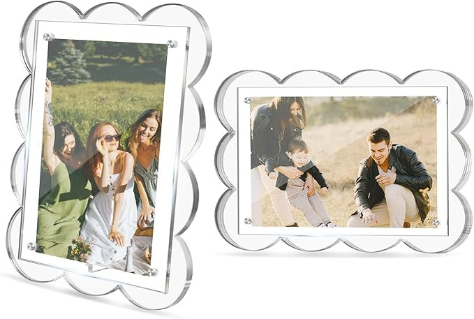 2 Pack 4x6 Acrylic Frame, Clear Magnetic Picture Frames, Scalloped Lucite Plexiglas Floating Phot... | Amazon (US)