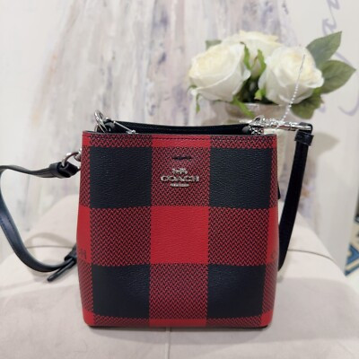 COACH Red/Black Buffalo Plaid Print Mini Town Bucket Crossbody Bag | eBay | eBay US