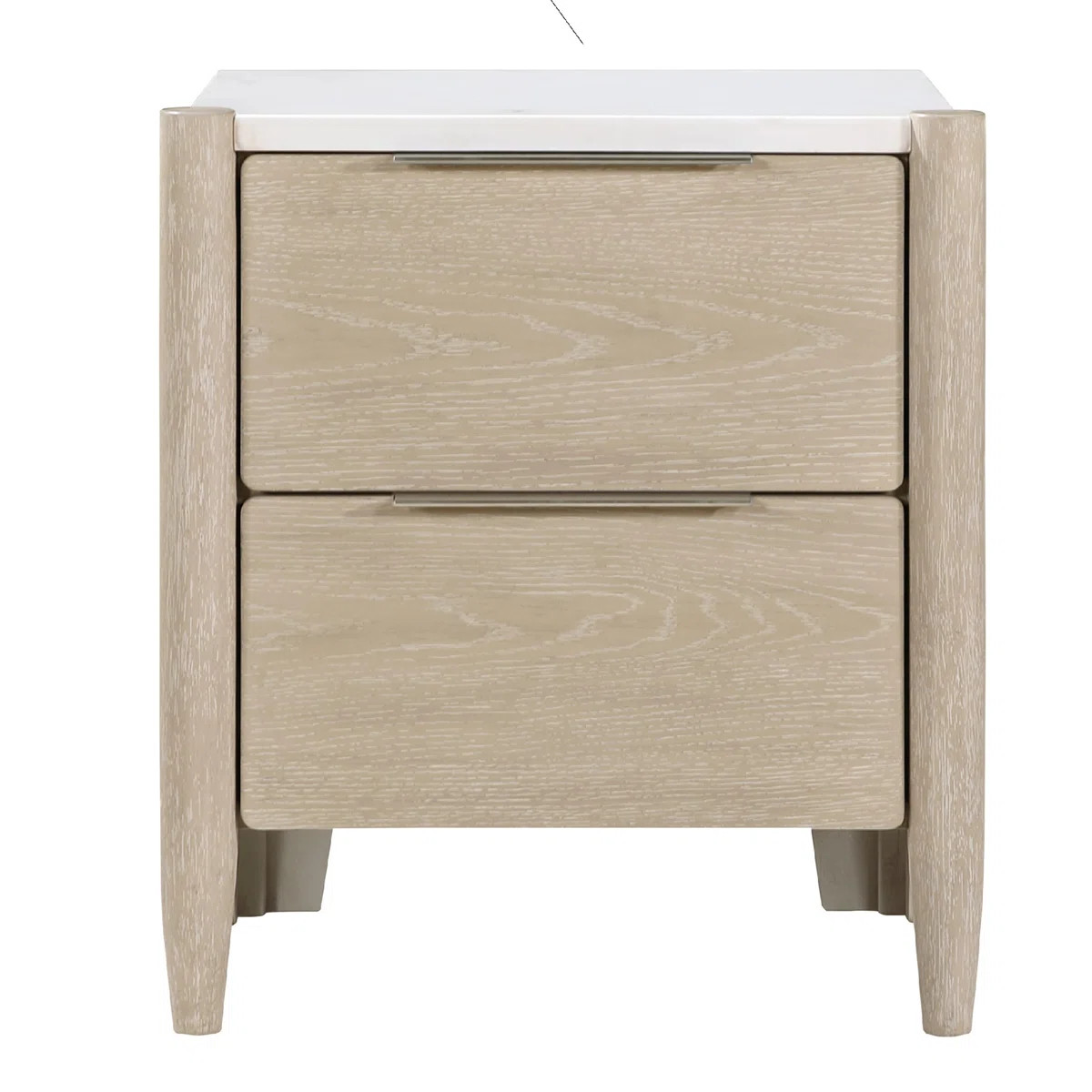 Maty Nightstand, 2 Drawers, White Marble Top, Light Oak Brown Ceruse | Wayfair North America
