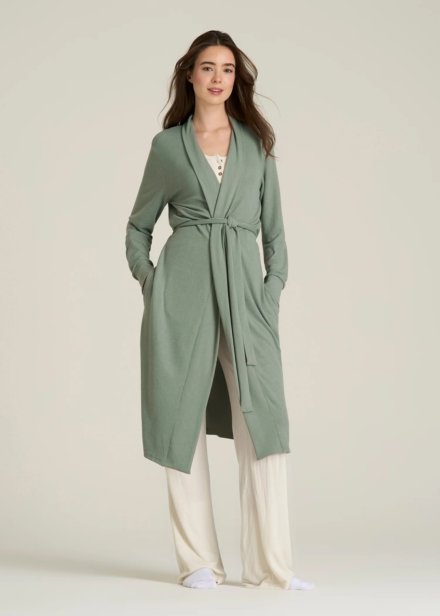 Waffle Lounge Robe for Tall Women in Seagrass | American Tall